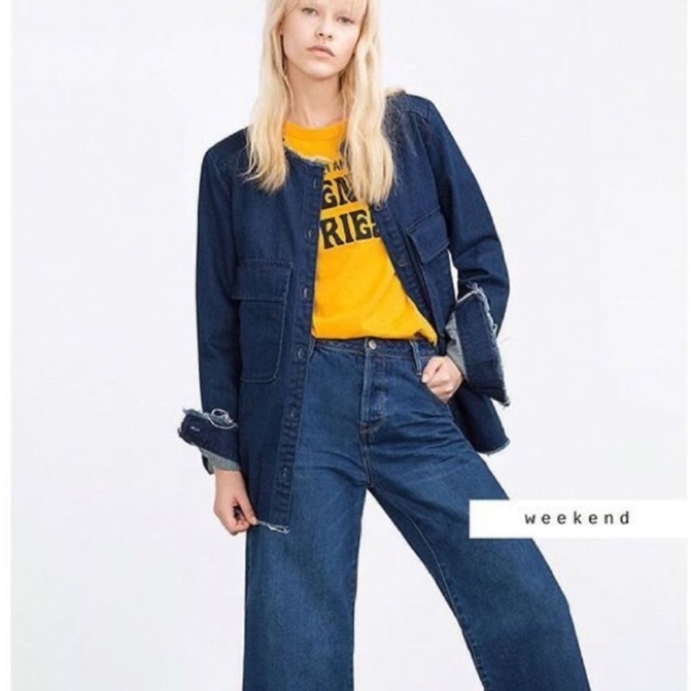 Zara Raw Edge Denim Overshirt Jacket